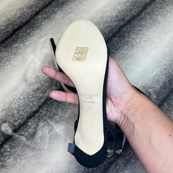 { Jimmy Choo } Minny 85 mm Black Suede Sandals Heels - Picture 11 of 12